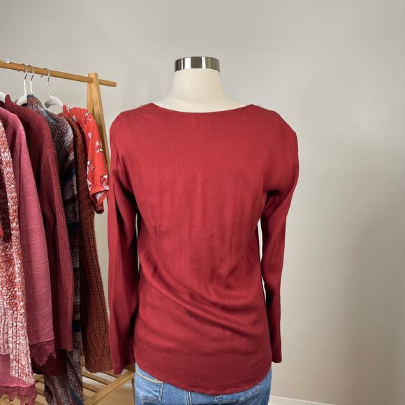 Ella Moss • Boho Peasant Red Blouse Tie Neck - Picture 6 of 8